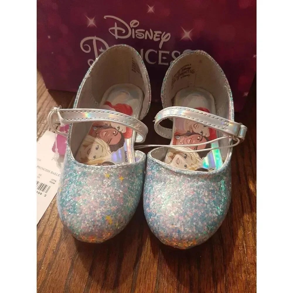 New Size 7 Disney Princess Silver Holigraphic Princess Ballet Dress Shoes NWT